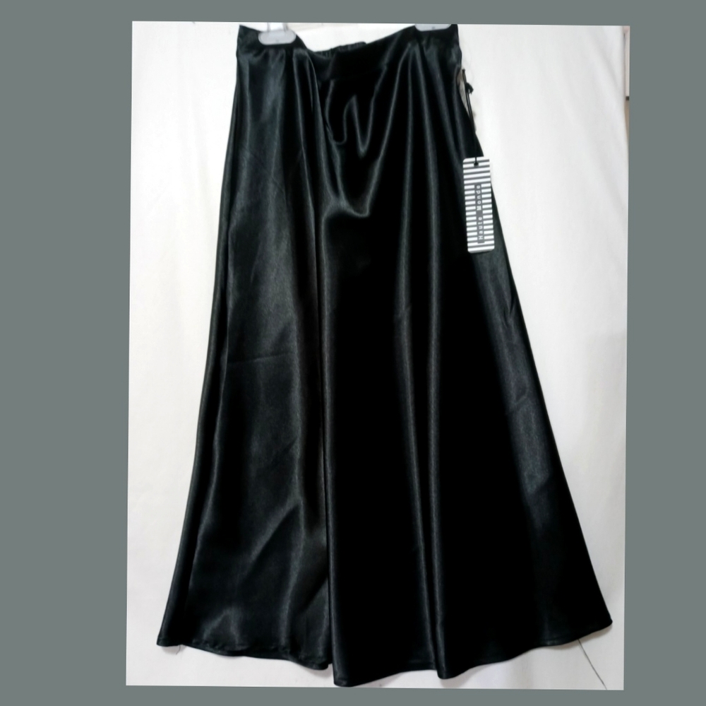 Black satin A-line skirt